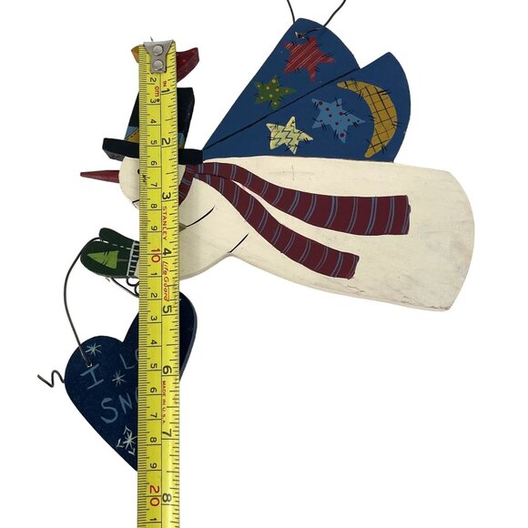 Vintage Handmade Wooden Hand Painted Snowman Wall Hanging Christmas Let it Snow - Picture 10 of 13